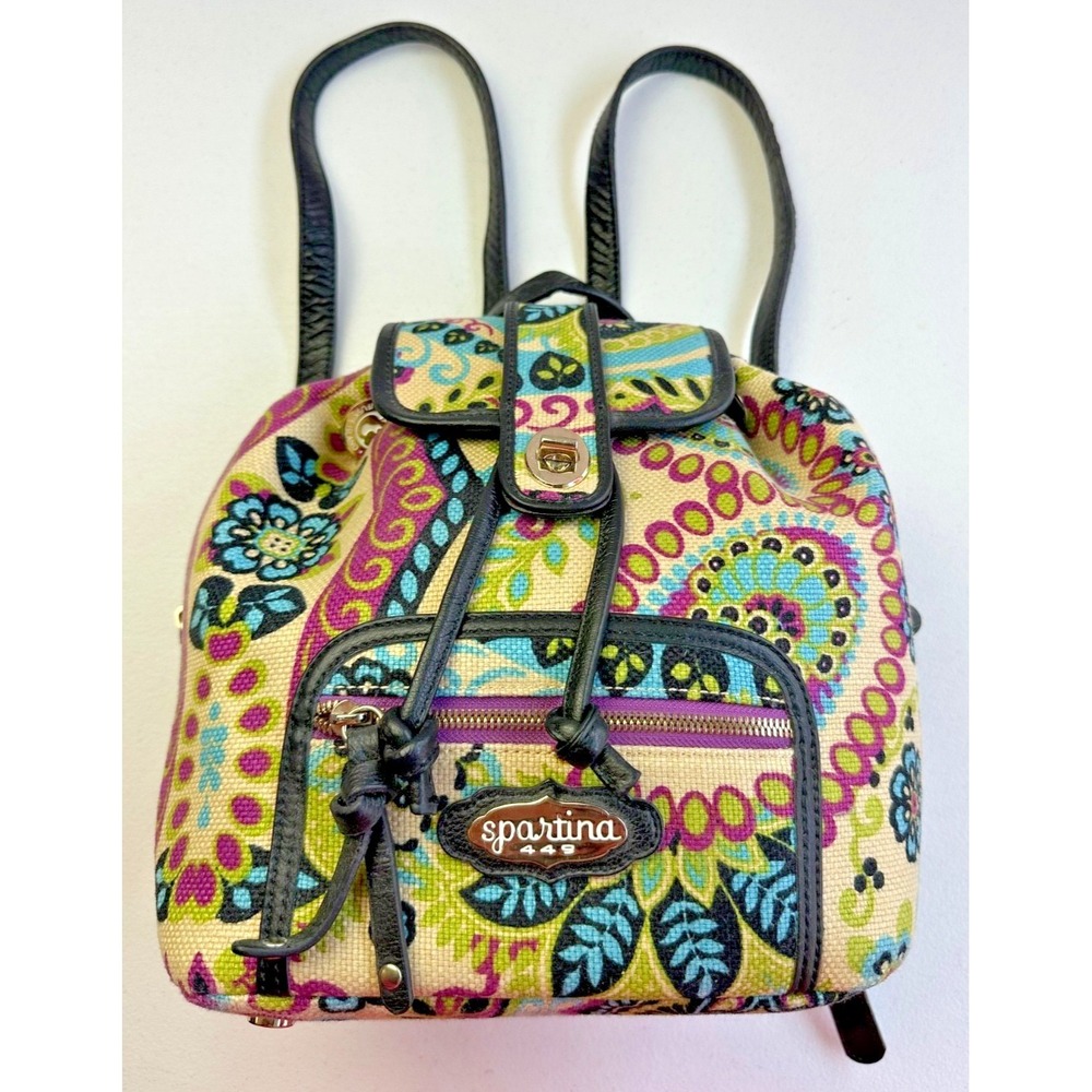 Spartina 449 Backpack Linen Leather Paisley Daufuskie Island Boho Travel Purse